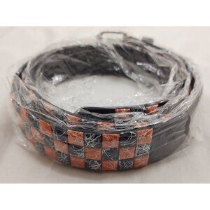 Black Faux Leather Studded Belt Orange Black Studs Urban Streetwear Style Adjust